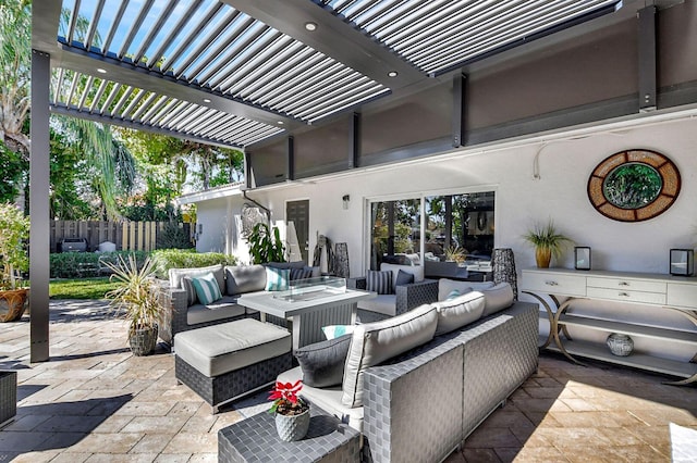 view of patio / terrace featuring outdoor lounge area and a pergola