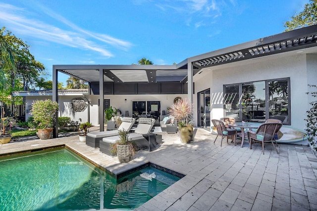 exterior space featuring an outdoor living space and a patio