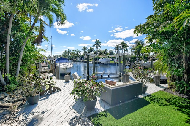 dock area with a water view