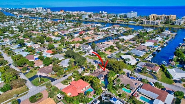 aerial view with a water view