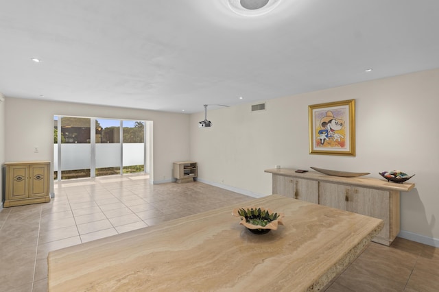 dining area with recessed lighting, visible vents, baseboards, and light tile patterned flooring