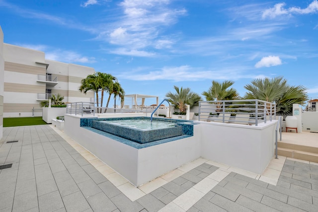 view of patio featuring an outdoor living space and a pergola