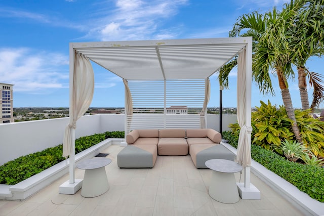 view of patio with an outdoor hangout area and a pergola