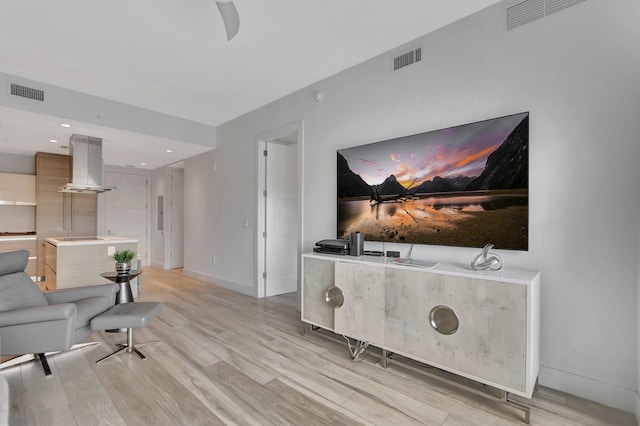 living room with light hardwood / wood-style floors