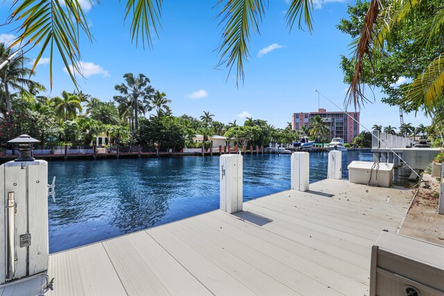 view of dock with a water view