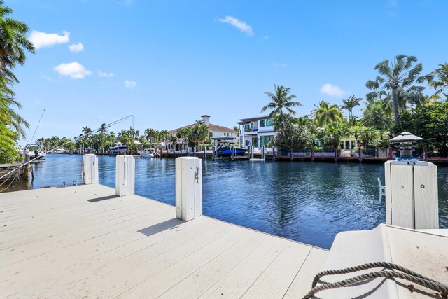 dock area with a water view