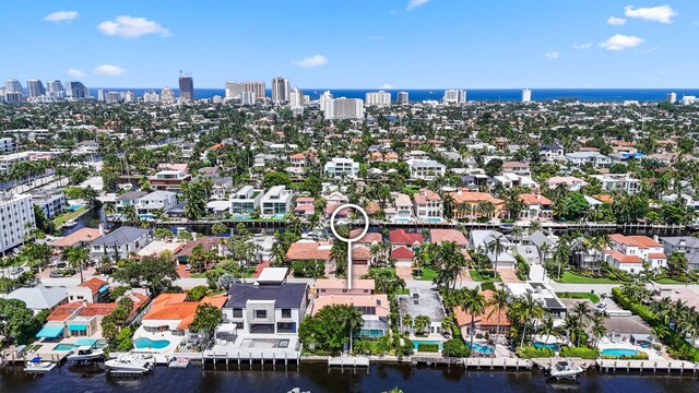 aerial view featuring a water view