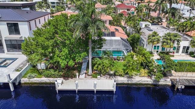 aerial view featuring a water view