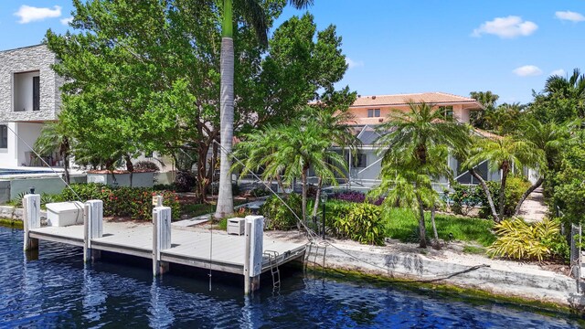 view of dock with a water view