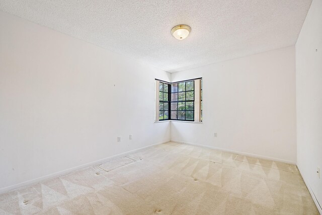 spare room featuring light colored carpet and a textured ceiling