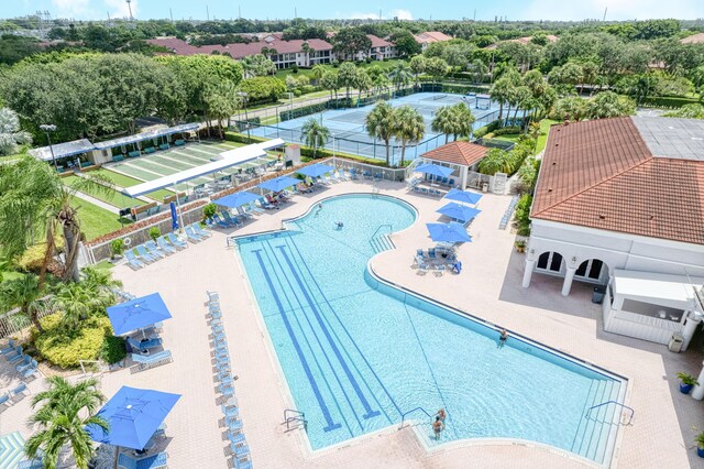 view of swimming pool with a patio