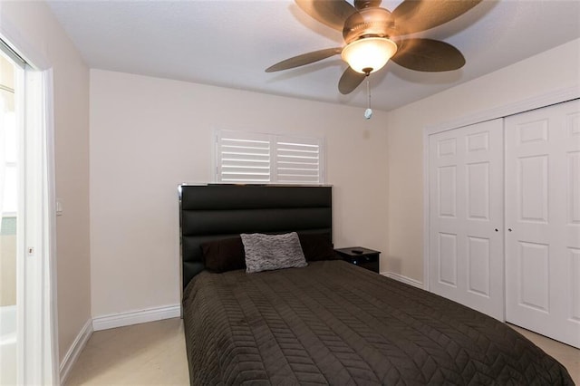 bedroom featuring a closet and ceiling fan