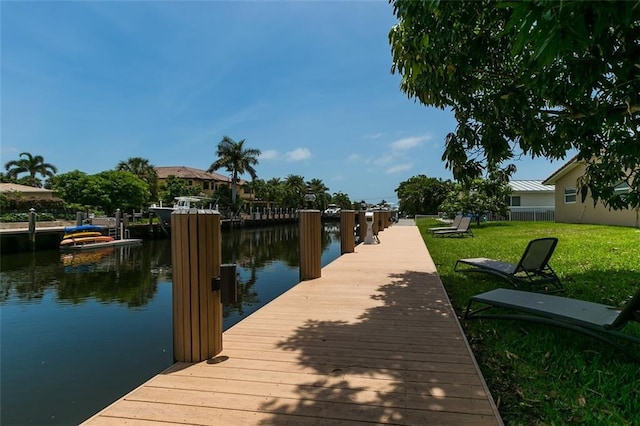 dock area featuring a yard and a water view