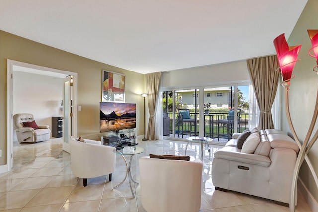 living room featuring light tile patterned floors