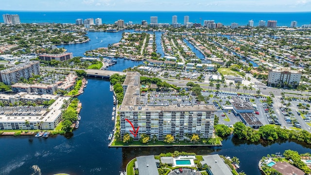 bird's eye view featuring a water view