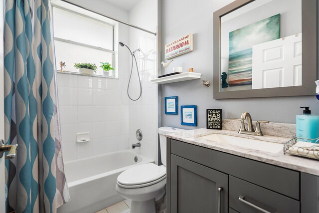 7869 Laina Ln Unit 2, Boynton Beach, FL 33437 - bathroom with vanity, shower / bathtub combination with curtain, toilet, and tile patterned floors