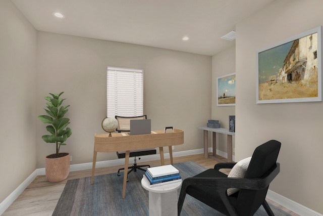 office area featuring light wood-type flooring