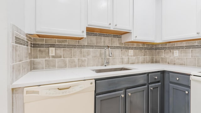 2156 SE Eatonville Dr, Port Saint Lucie, FL 34952 - kitchen featuring a sink, decorative backsplash, gray cabinetry, and dishwasher