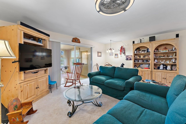 living room with light colored carpet