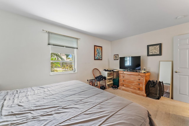 bedroom with light colored carpet