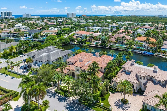 bird's eye view featuring a water view