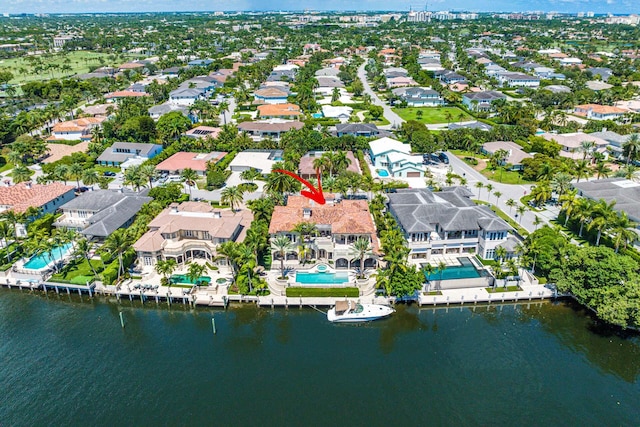 bird's eye view featuring a water view