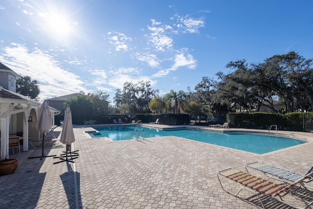 view of swimming pool featuring a patio