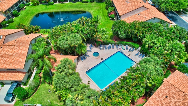 aerial view featuring a water view