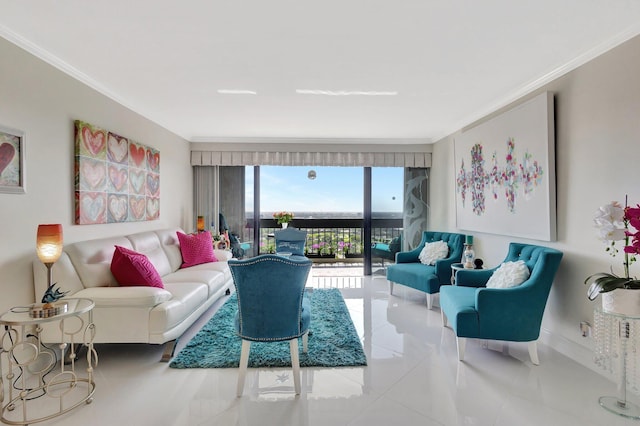 2000 Presidential Way Unit Ph5, West Palm Beach, FL 33401 - tiled living room featuring crown molding and baseboards