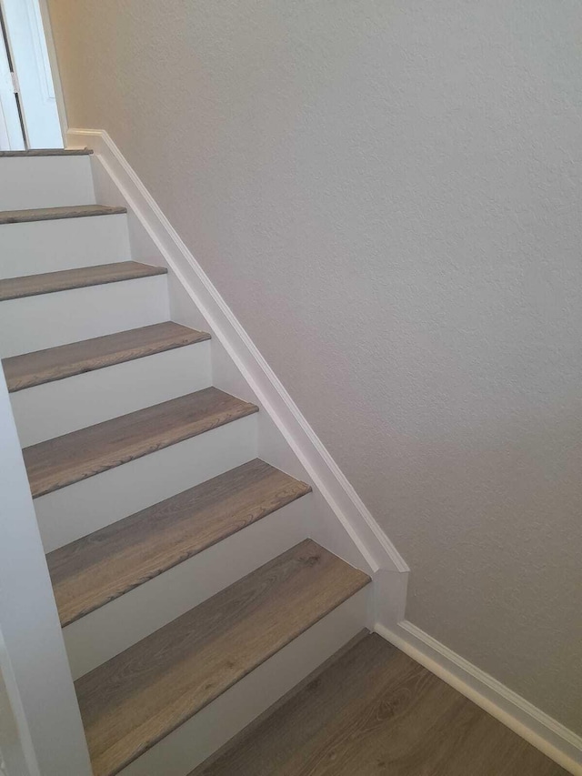 staircase featuring wood-type flooring