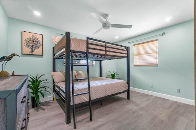 9531 Birdwood St, Palm Beach Gardens, FL 33410 - bedroom with light wood-type flooring, baseboards, recessed lighting, and a ceiling fan