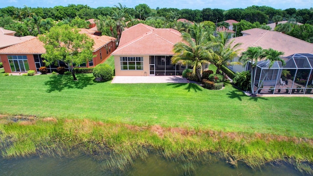 aerial view with a water view