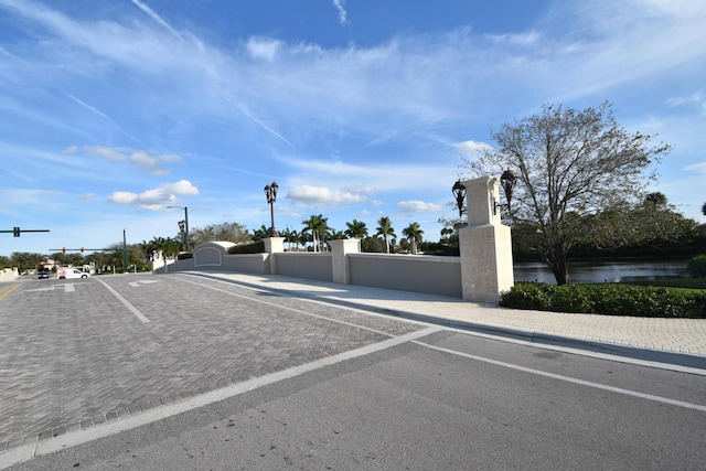 view of road with a water view