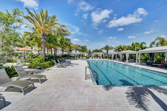 view of swimming pool with a patio