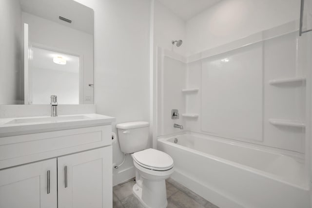 full bathroom featuring tile patterned flooring, shower / bathtub combination, toilet, and vanity