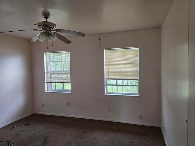 unfurnished room featuring carpet flooring and ceiling fan