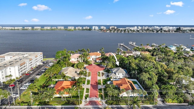 drone / aerial view featuring a water view