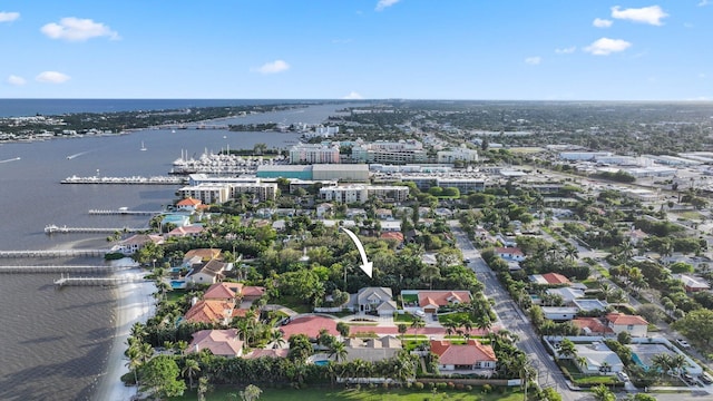 bird's eye view with a water view and a city view