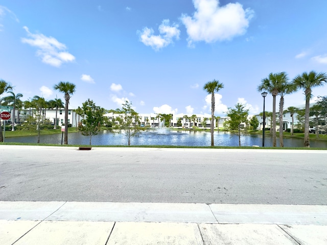 view of street featuring a water view