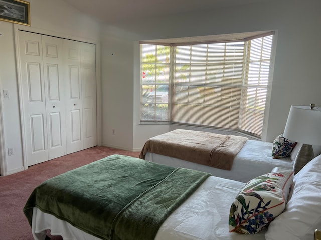 carpeted bedroom with a closet