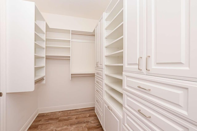 walk in closet with wood finished floors