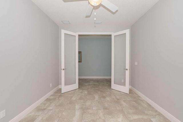 unfurnished bedroom with a closet, light tile patterned floors, and ceiling fan