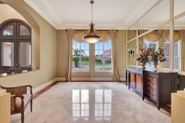 sitting room with ornamental molding