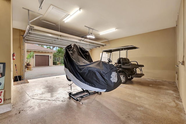 garage with a garage door opener