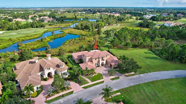 aerial view with a water view