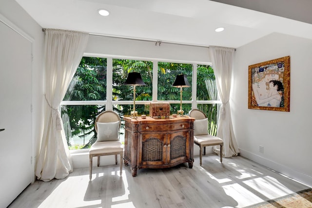 living area with light hardwood / wood-style floors and plenty of natural light