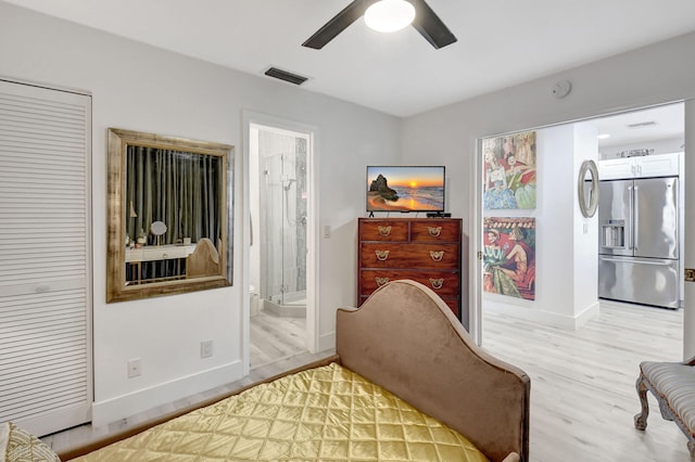 living area with ceiling fan and light wood-type flooring