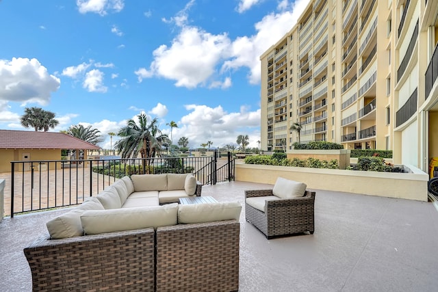 view of patio / terrace featuring a balcony and outdoor lounge area