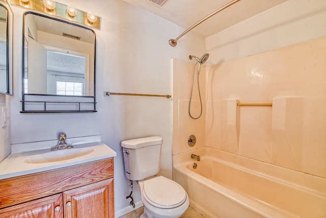 full bathroom featuring vanity, shower / tub combination, and toilet