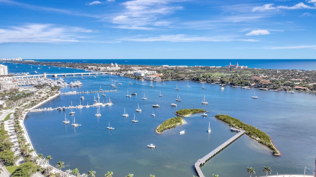 bird's eye view featuring a water view